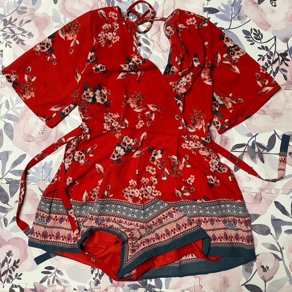 Trixxi Pants - Trixxi Red Floral romper medium